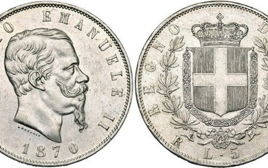 Italy, Kingdom of Italy. Vittorio Emanuele II di Savoia (1861-1878). 5 Lire 1870 Roma