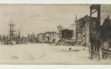 JAMES A. M. WHISTLER Free Trade Wharf. Etching and drypoint printed in dark...