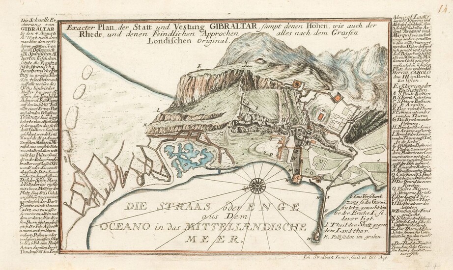 JOHANN STRIDBECK (1665 / 1714), Plano de Gibraltar" , 1707