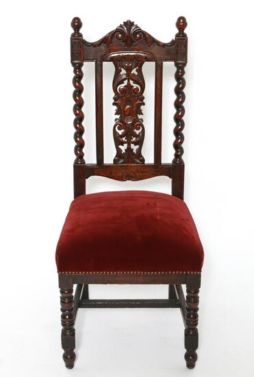 Jacobean English Carved and Turned Wood Side Chair