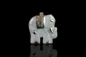 Jade elephant pendant , elephant shaped jade pendant with gold details, 14ct yellow gold