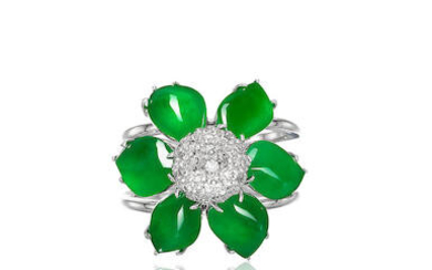 Jadeite and Diamond 'Floral' Ring