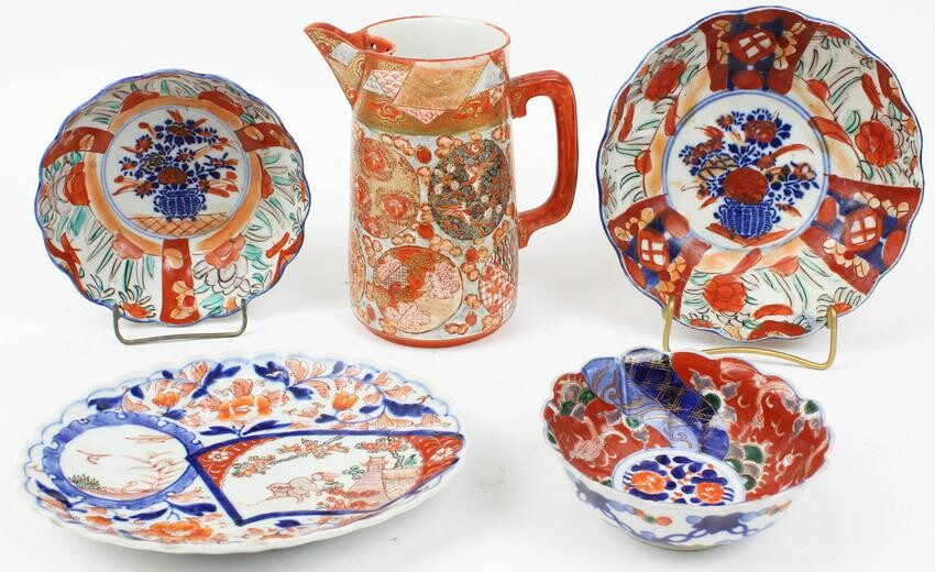 Japanese Imari Bowls, Kutani Iron Red Porcelain