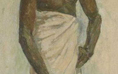 Jean Maurice Minsart, French 1894-1976- Portrait of a North African man standing full-length; oil on canvas, signed and dated 1960, 131x52cm (ARR) Provenance: Christie's, Amsterdam, 24 May 2000, lot 200