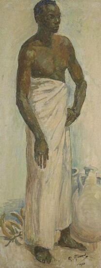Jean Maurice Minsart, French 1894-1976- Portrait of a North African man standing full-length; oil on canvas, signed and dated 1960, 131x52cm (ARR) Provenance: Christie's, Amsterdam, 24 May 2000, lot 200