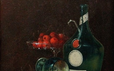 Josef Mansfeld (1819-1894) - Still life with cherry, apple and wine bottle