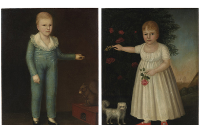 Joshua Johnson (c.1763-after 1824), A Pair of Portraits: Boy with Squirrel and Girl with Dog
