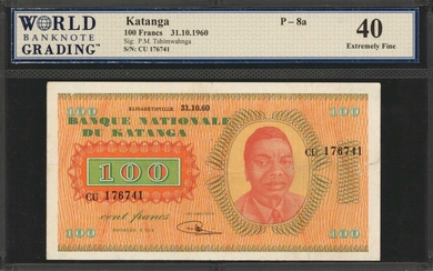 KATANGA. Banque Nationale du Katanga. 100 Francs, 1960. P-8a. WBG Extremely Fine 40.