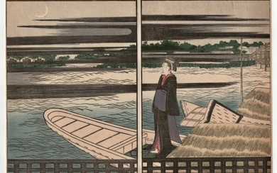 Kitagawa Utamaro Antique Diptych Woodblock Print
