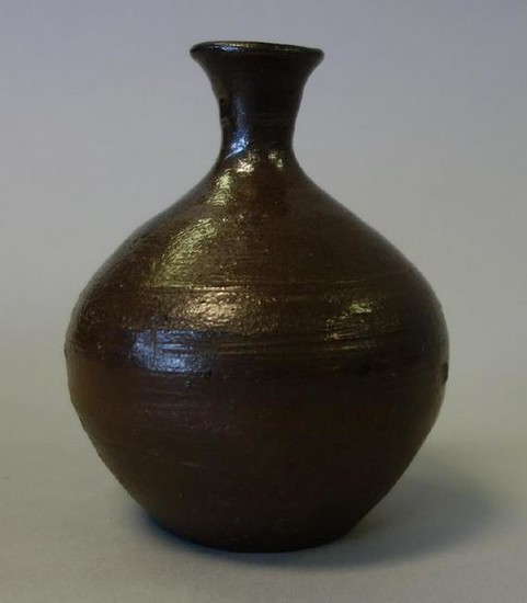 Korean Brown Glazed Stoneware Oil Bottle Vase