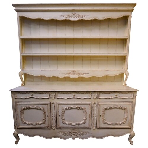 LARGE LOUIS XV STYLE PAINTED DRESSER the superstructure with...