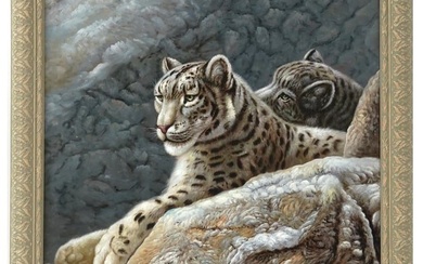 LEOPARDS PORTRAIT OIL PAINTING SIGNED BY THE ARTIST