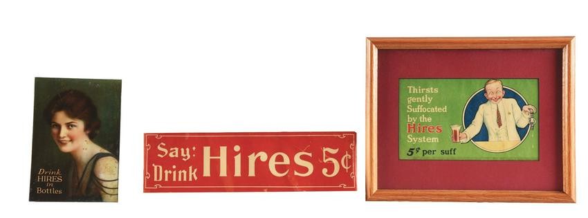 LOT OF 3: HIRES ROOT BEER ADVERTISING SIGNS.