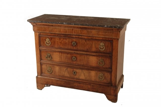 LOUIS PHILIPPE WALNUT MARBLE TOP COMMODE