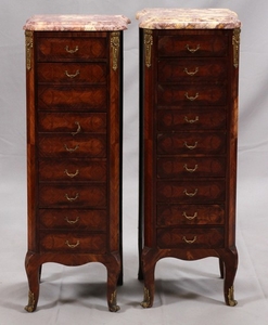 LOUIS XV STYLE MARBLE TOP CHESTS PAIR 37 13 11