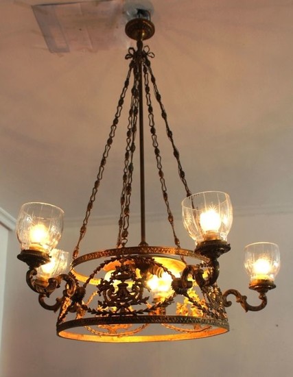 Lamp (1) - Brass, Bronze, Glass - Ca. 1900