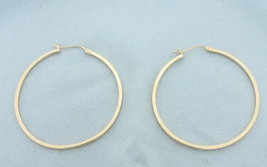 Large 2 Inch Square Edge Hoop Earrings in 14k Yellow Gold