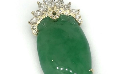 Large Carved Jade and Diamond Pendant in 18k Yellow