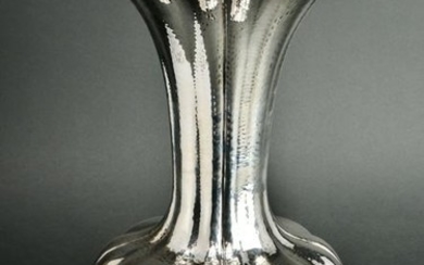 Large Continental Silver Hammered Lobed Vase