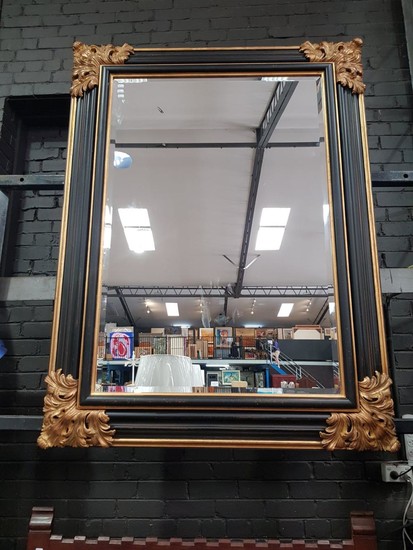 Large Italian Black & Gilt Mirror, the moulded frame with applied acanthus corners (160 x 120cm)