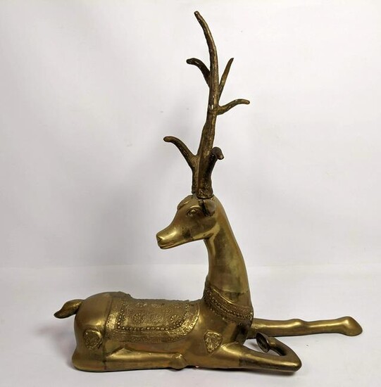 Large SARREID style Brass Deer Sculpture. Decorator fig