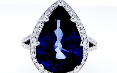 Large Sapphire Diamond Ring - 14 kt. White gold - Ring - 27.60 ct Sapphire - Diamond