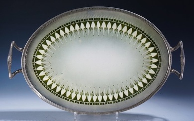 Large oval Art Nouveau tray with stylistic floral decor