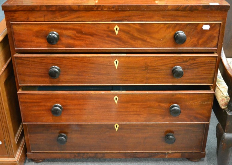 Late George III mahogany boxwood and ebony strung four-drawer chest...