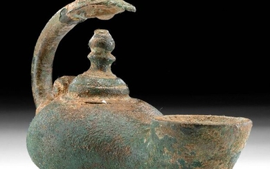 Late Roman Brass Leaded Bronze Oil Lamp, Youthful Male