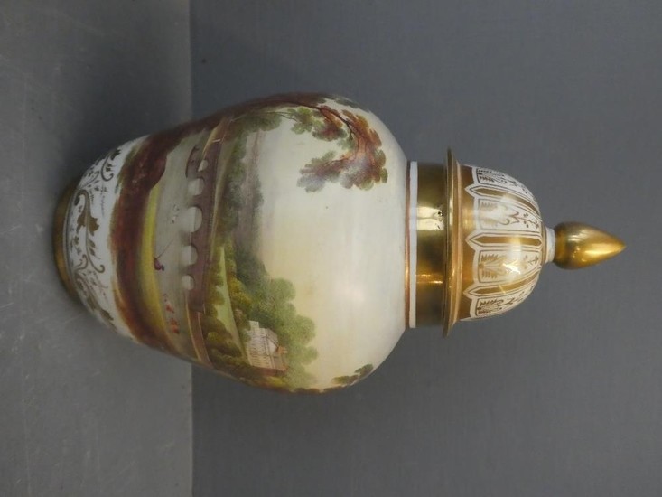 Lidded Derby vase with a beautifully painted landscape with ...