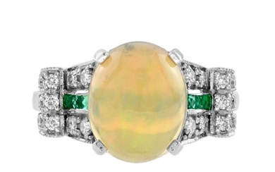 Lilly M. JEWELERS - Ring - 14 kt. White gold - 2.88 tw. Opal - Emerald