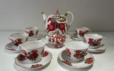 Lomonosov Imperial Porcelain Factory - Coffee set for 6 (8) - Gold-plated, Porcelain
