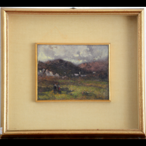 Lorenzo Gignous ( Modena 1862 - Porto Ceresio 1958 ) , "Paesaggio" olio su cartone (cm 13.5x17) Firmato in alto a sinistra. In cornice