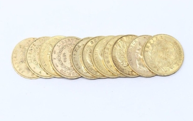 Lot of twelve gold coins of 20 Francs