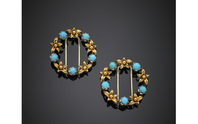 Lot of two yellow gold turquoise brooches, in all g 13.70.Read more