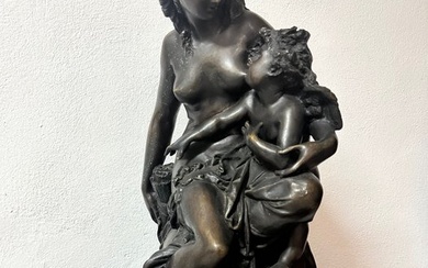 Louis Robert Carrier- Belleuse - Sculpture, Maternidad - 72 cm - Bronze - 1848