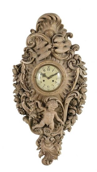 Louis XV-Style Gilded Beechwood Cartel Clock