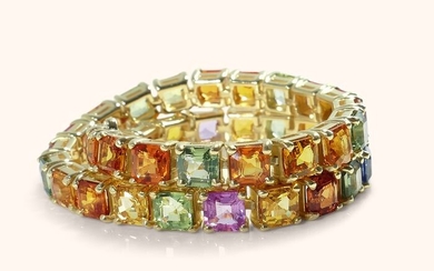 Luxury 15.78 Carat Multicolor Sapphire Bracelet - 14 kt. Yellow gold - Bracelet - 15.78 ct Sapphire