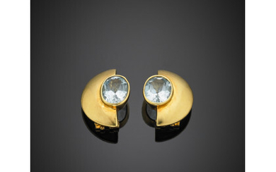 MA.DE BY Yellow gold light blue topaz earclips, g 9.69.Read more