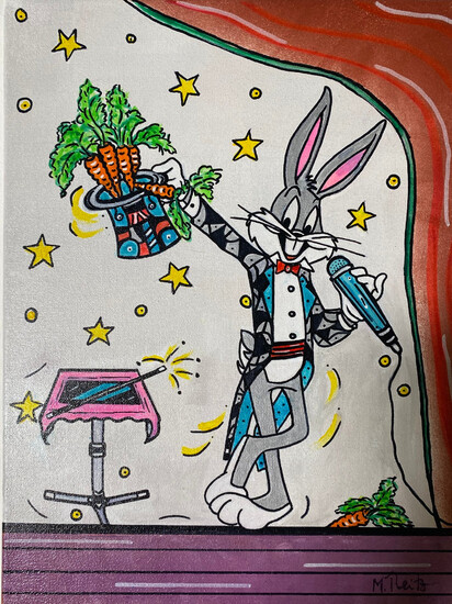 MANUELA REITZ. Studio. 'Bugs Bunny', mixed media on canvas.