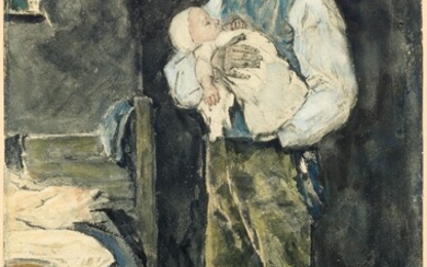 MAX LIEBERMANN(1847 Berlin 1935)Père avec enfant.Aquarelle sur papier.Signé en bas à gauche : M. Liebermann.38,8...
