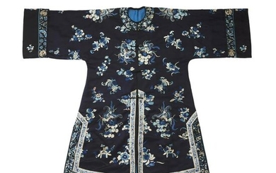 MIDNIGHT-BLUE-GROUND SILK EMBROIDERED LADY'S OVERCOAT