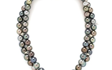 MIKIMOTO, DOUBLE STRAND CULTURED PEARL CHOKER WITH PEARL DROP