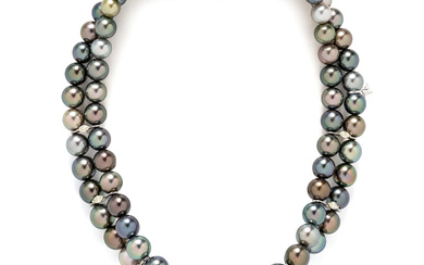 MIKIMOTO, DOUBLE STRAND CULTURED PEARL CHOKER WITH PEARL DROP