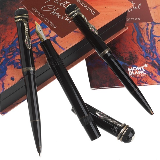 MONTBLANC MEISTERSTÜCK AGATHA CHRISTIE WRITERS LIMITED EDITION FOUNTAIN PEN N. 04362/30000 BALLPOINT PEN N. 04362/25000 AND PENCIL N. 04362/7000, 1993