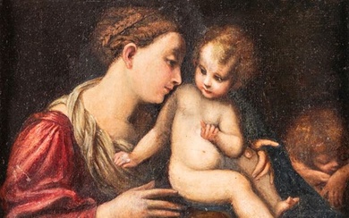 Scuola Genovese del XVII secolo, Madonna con Bambino e San Giovannino