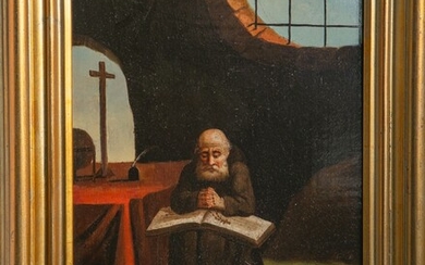 Maître ancien inconnu (18e siècle), frère de couvent en prière, huile/panneau de chêne, dimensions du...
