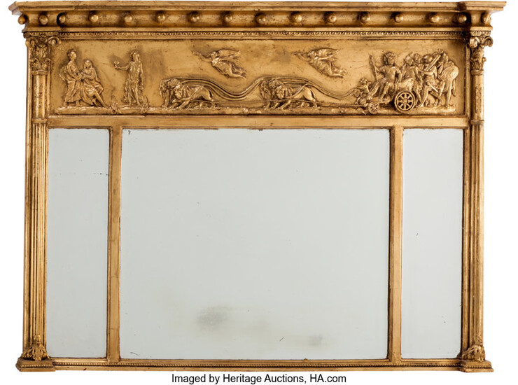 Maker unknown, A George III-Style Neoclassical Carved and Giltwood Overmantel Mirror (circa 1860)