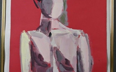 Marc DULOUT (1899-1974), "Portrait de femme en buste", Dessin à la gouache sur papier rose...