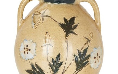 Martin Brothers, Large twin-handled urn vase, circa 1877-1885, Glazed stoneware, Underside incised Martin/London & Southall, 25cm high